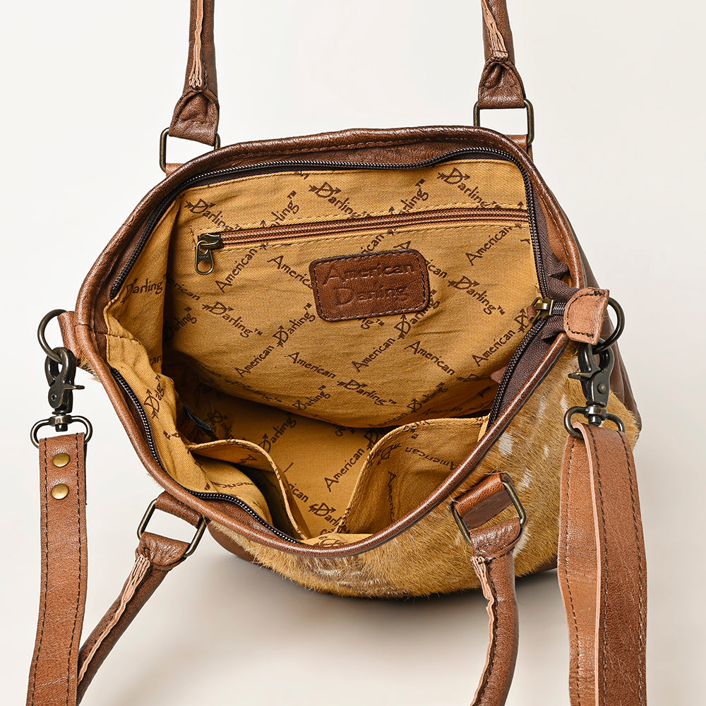 American Darling Western Hair-On Cowhide Tote Bag with Genuine Leather Trim - Handcrafted Tote