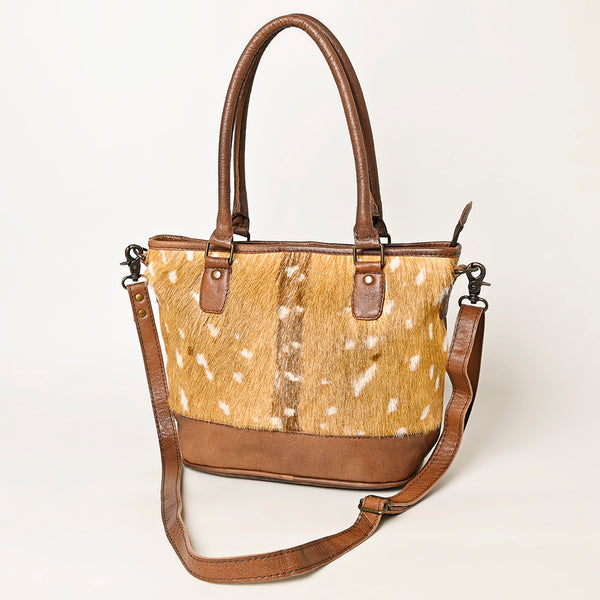 LC-ADBG1230 Hair-On Hide Leather Tote - Brown & White Speckled Western Shoulder Bag