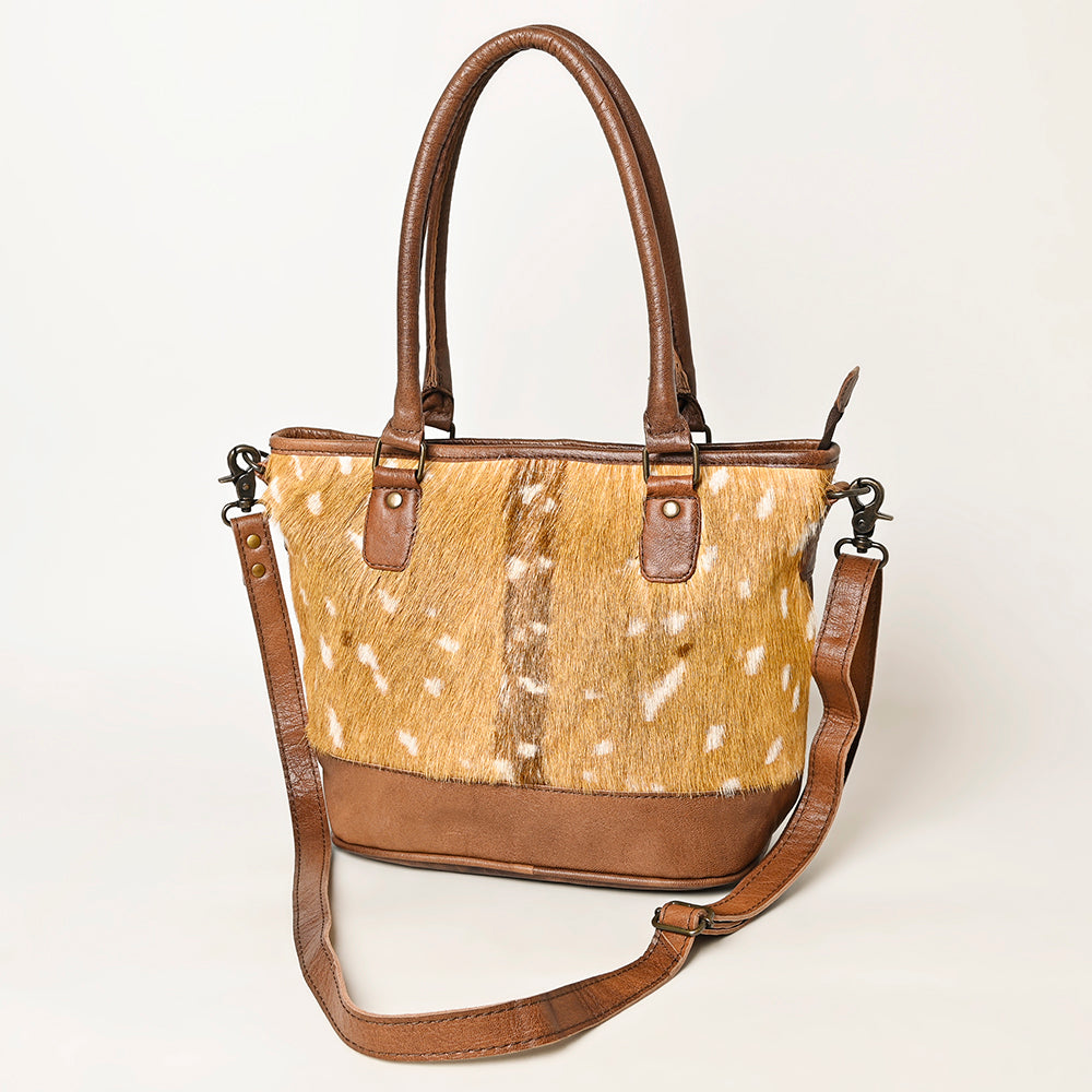 American Darling Western Hair-On Cowhide Tote Bag with Genuine Leather Trim - Handcrafted Tote