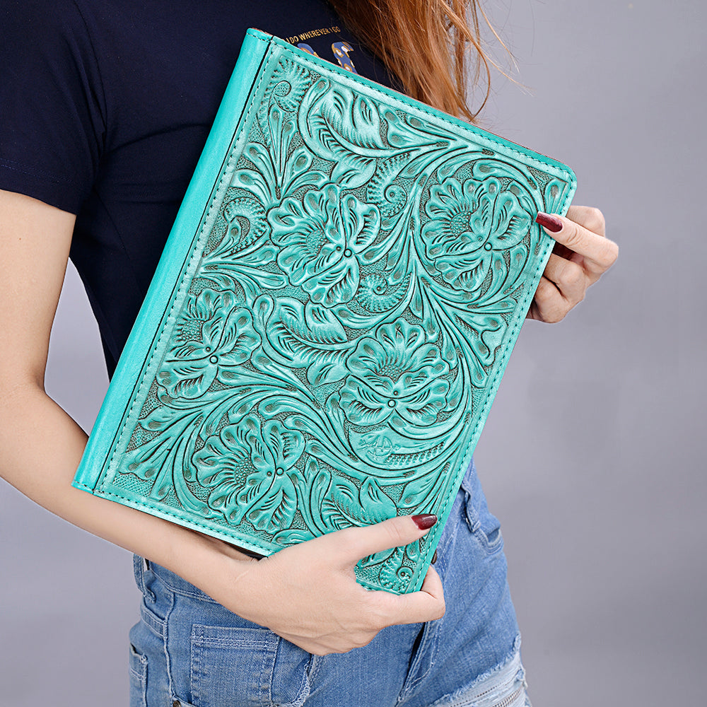 American Darling Western Hand-Tooled Leather Portfolio Bag - Floral Carved Genuine Leather Case