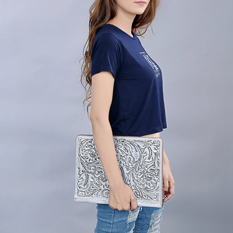 American Darling Western Hand-Tooled Leather Portfolio Bag - Floral Carved Genuine Leather Case