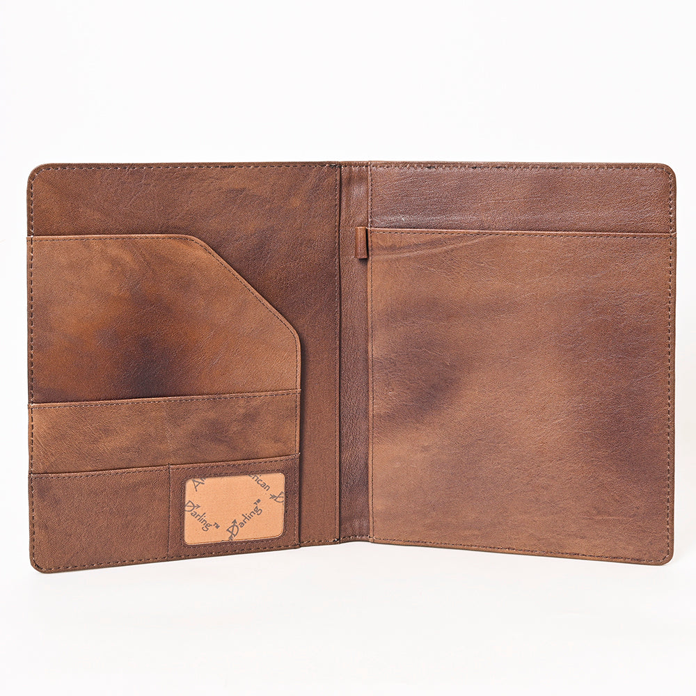 American Darling Western Hand-Tooled Leather Portfolio Bag - Floral Carved Genuine Leather Case