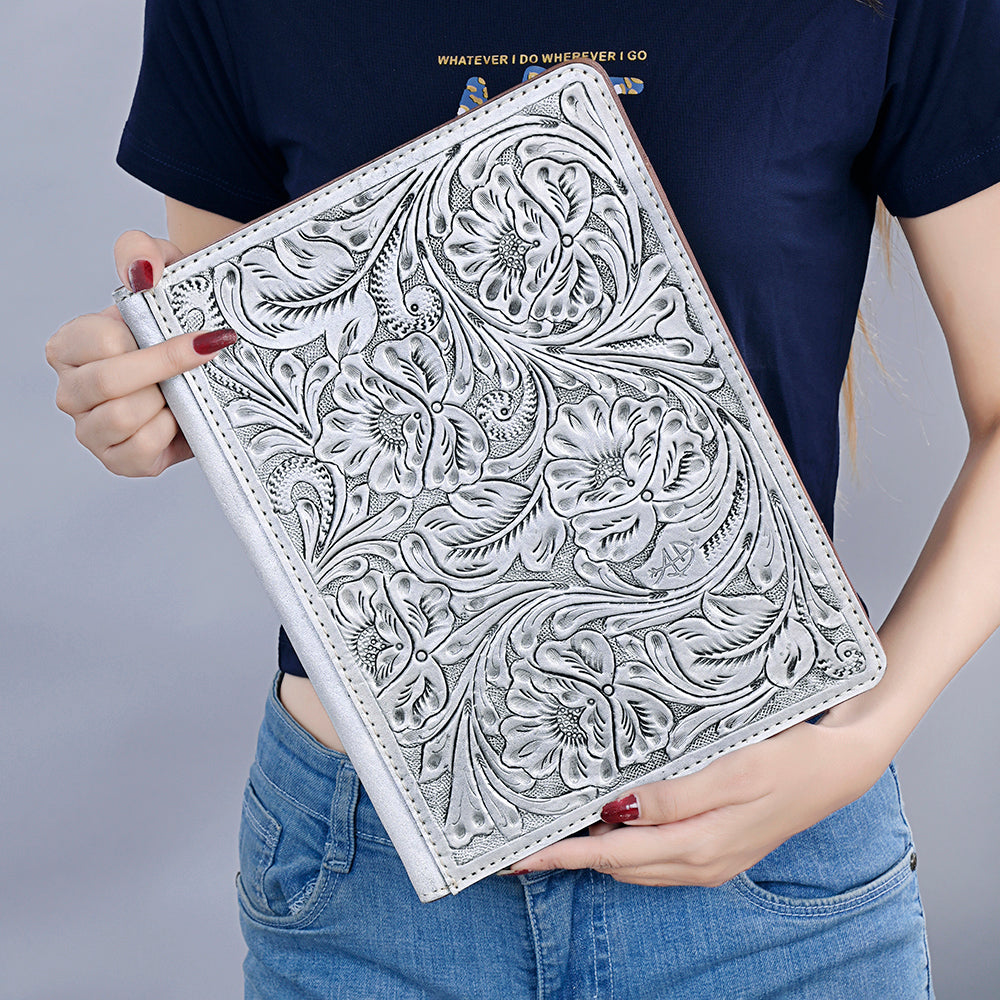 American Darling Western Hand-Tooled Leather Portfolio Bag - Floral Carved Genuine Leather Case