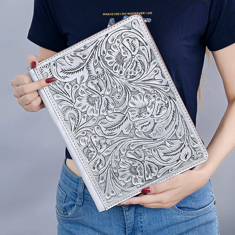 American Darling Western Hand-Tooled Leather Portfolio Bag - Floral Carved Genuine Leather Case