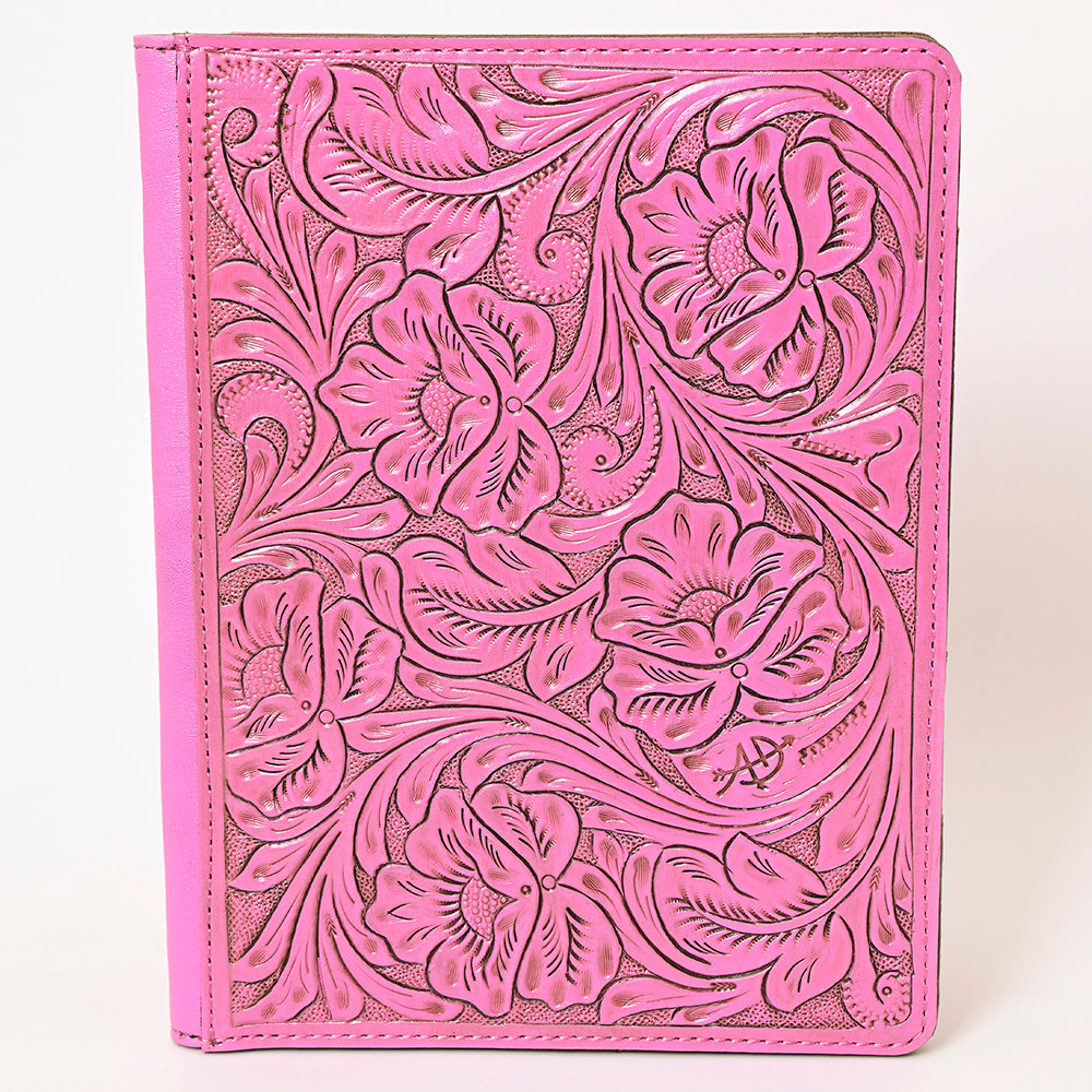 ADBG1232 Pink Hand-Tooled Leather Portfolio - Western Floral Folio Case