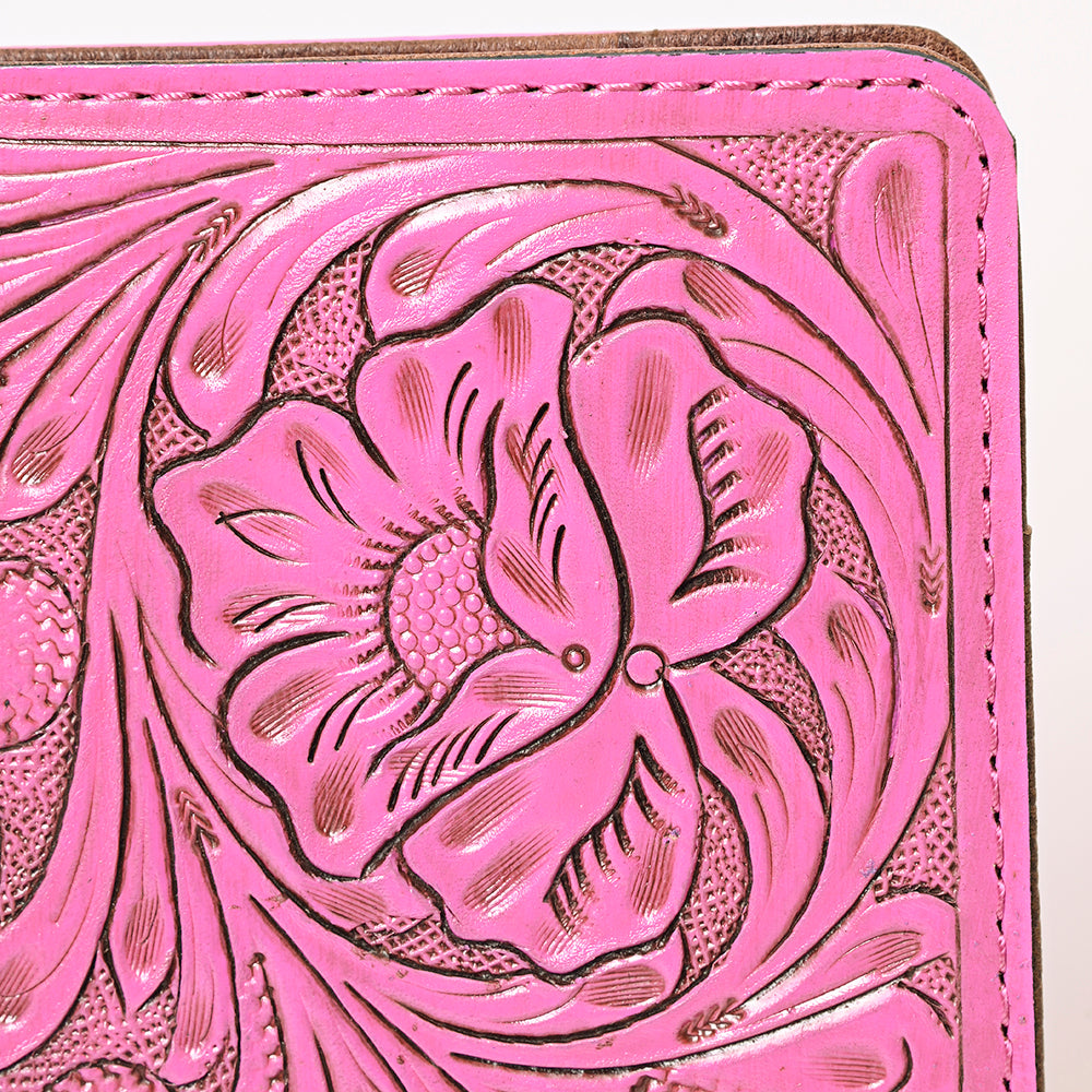 ADBG1232 Pink Hand-Tooled Leather Portfolio - Western Floral Folio Case