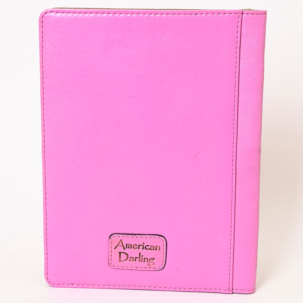 ADBG1232 Pink Hand-Tooled Leather Portfolio - Western Floral Folio Case