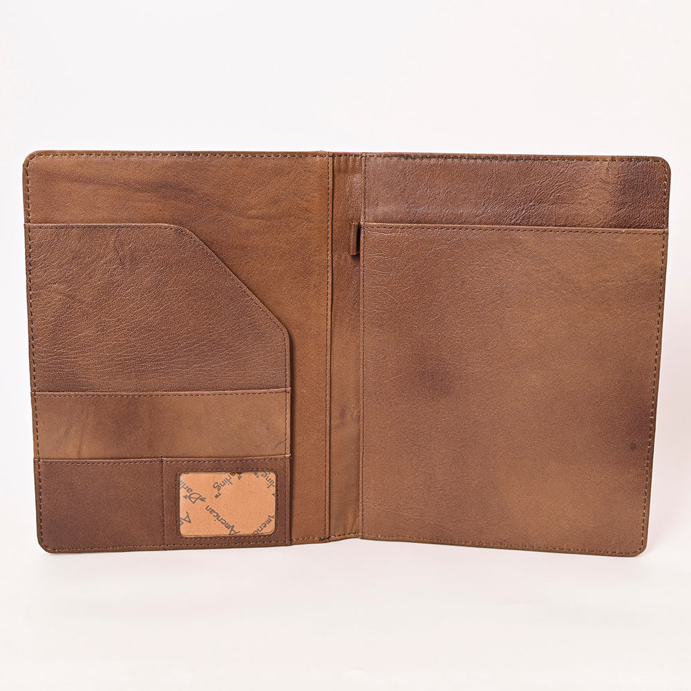 ADBG1232 Pink Hand-Tooled Leather Portfolio - Western Floral Folio Case