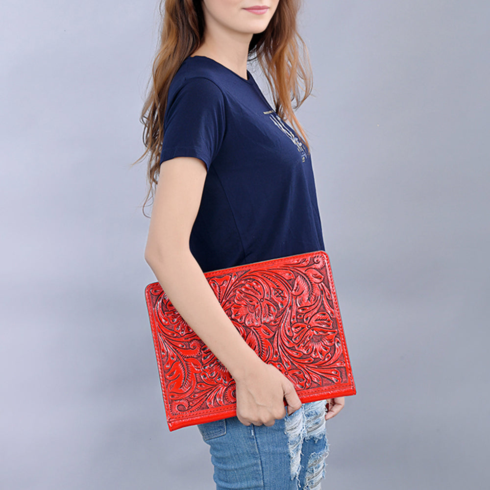 American Darling Western Hand-Tooled Leather Portfolio Bag - Floral Carved Genuine Leather Case