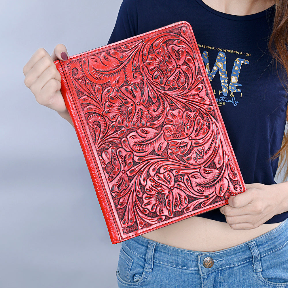 American Darling Western Hand-Tooled Leather Portfolio Bag - Floral Carved Genuine Leather Case