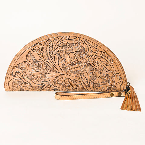 American Darling Hand-Tooled Western Leather Taco Bag - Genuine Floral Carved Designer Wristlet
