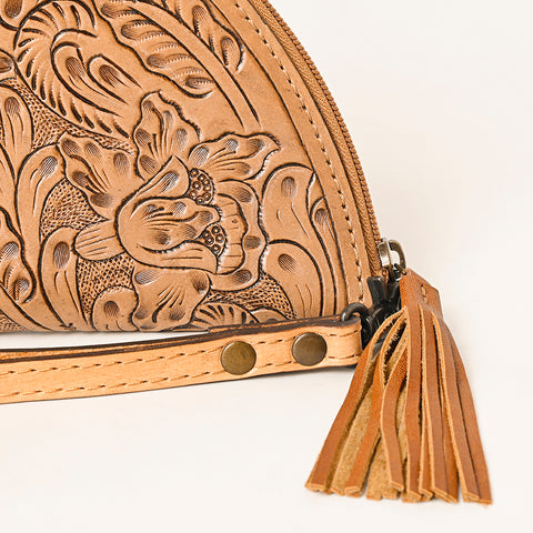 American Darling Hand-Tooled Western Leather Taco Bag - Genuine Floral Carved Designer Wristlet