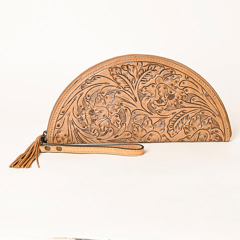 American Darling Hand-Tooled Western Leather Taco Bag - Genuine Floral Carved Designer Wristlet