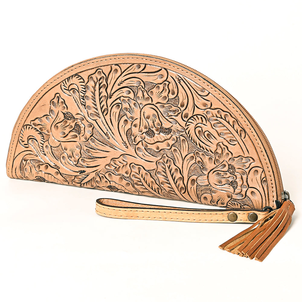 American Darling Hand-Tooled Western Leather Taco Bag - Genuine Floral Carved Designer Wristlet