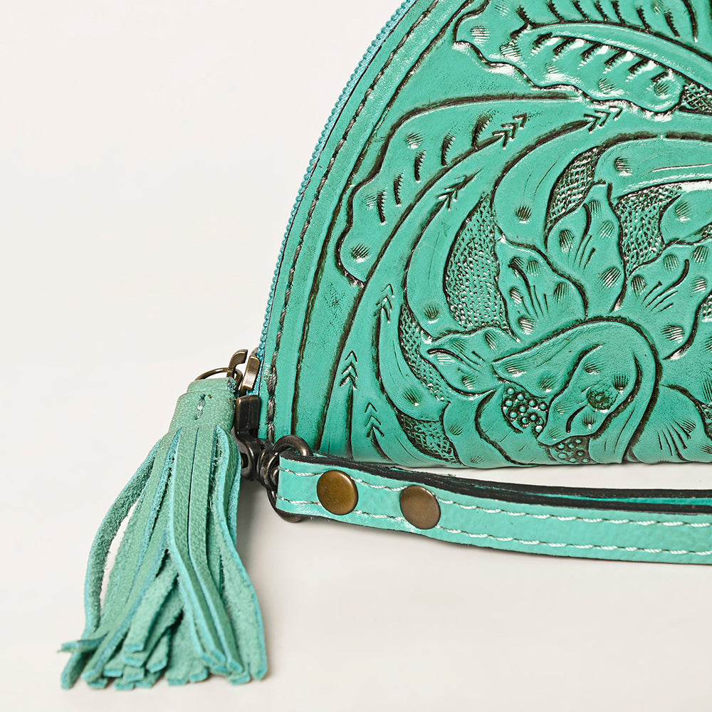 American Darling Hand-Tooled Western Leather Taco Bag - Genuine Floral Carved Designer Wristlet