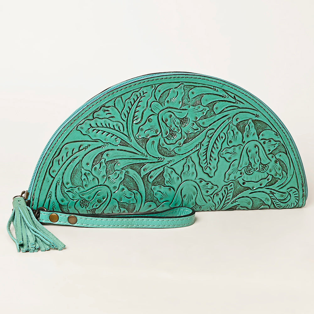 American Darling Hand-Tooled Western Leather Taco Bag - Genuine Floral Carved Designer Wristlet
