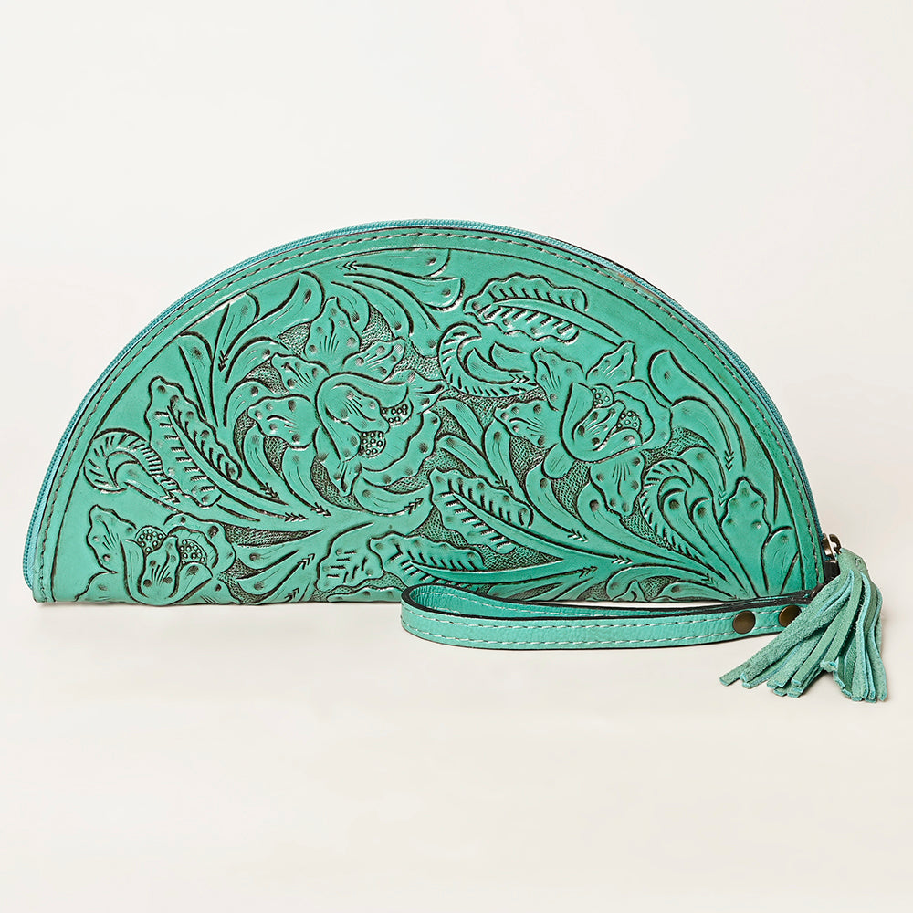 American Darling Hand-Tooled Western Leather Taco Bag - Genuine Floral Carved Designer Wristlet