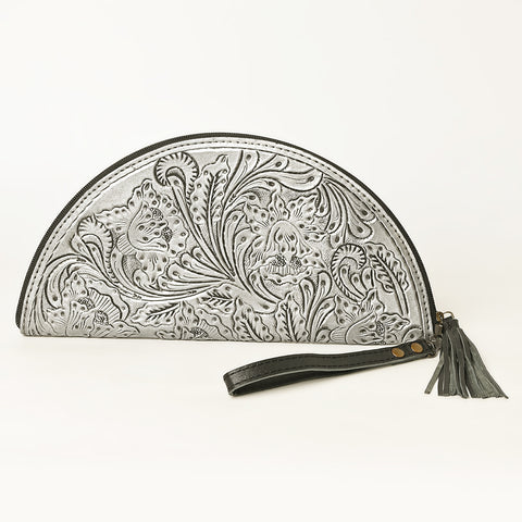 American Darling Hand-Tooled Western Leather Taco Bag - Genuine Floral Carved Designer Wristlet
