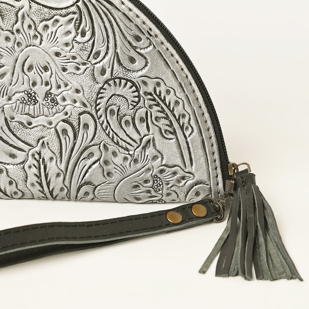 American Darling Hand-Tooled Western Leather Taco Bag - Genuine Floral Carved Designer Wristlet