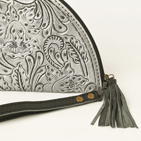 ADBG1233 American Darling Hand-Tooled Western Leather Taco Bag - Genuine Floral Carved Designer Wristlet