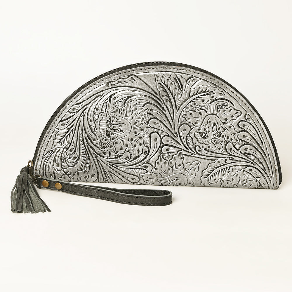 American Darling Hand-Tooled Western Leather Taco Bag - Genuine Floral Carved Designer Wristlet
