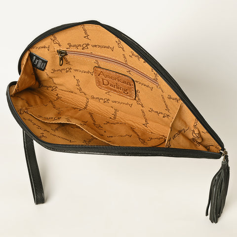 American Darling Hand-Tooled Western Leather Taco Bag - Genuine Floral Carved Designer Wristlet