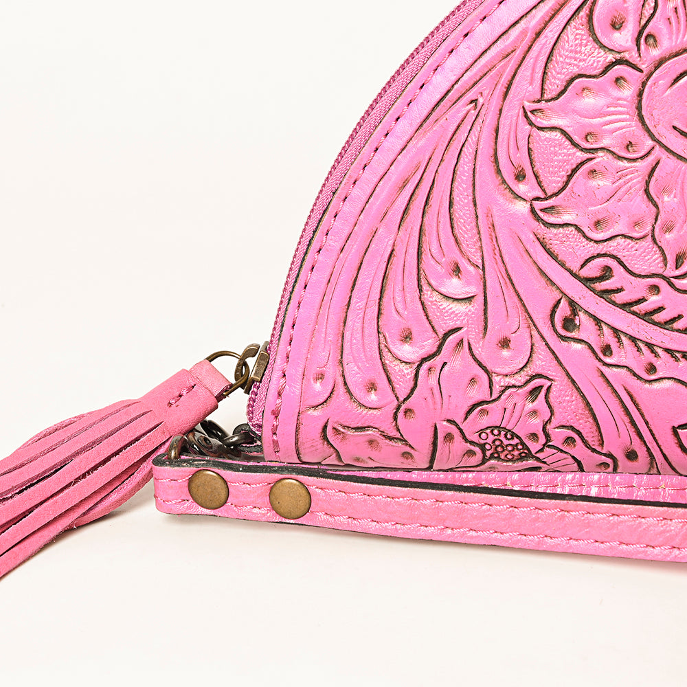 American Darling Hand-Tooled Western Leather Taco Bag - Genuine Floral Carved Designer Wristlet