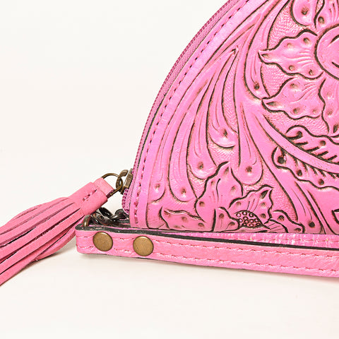 ADBG1233 American Darling Hand-Tooled Western Leather Taco Bag - Genuine Floral Carved Designer Wristlet