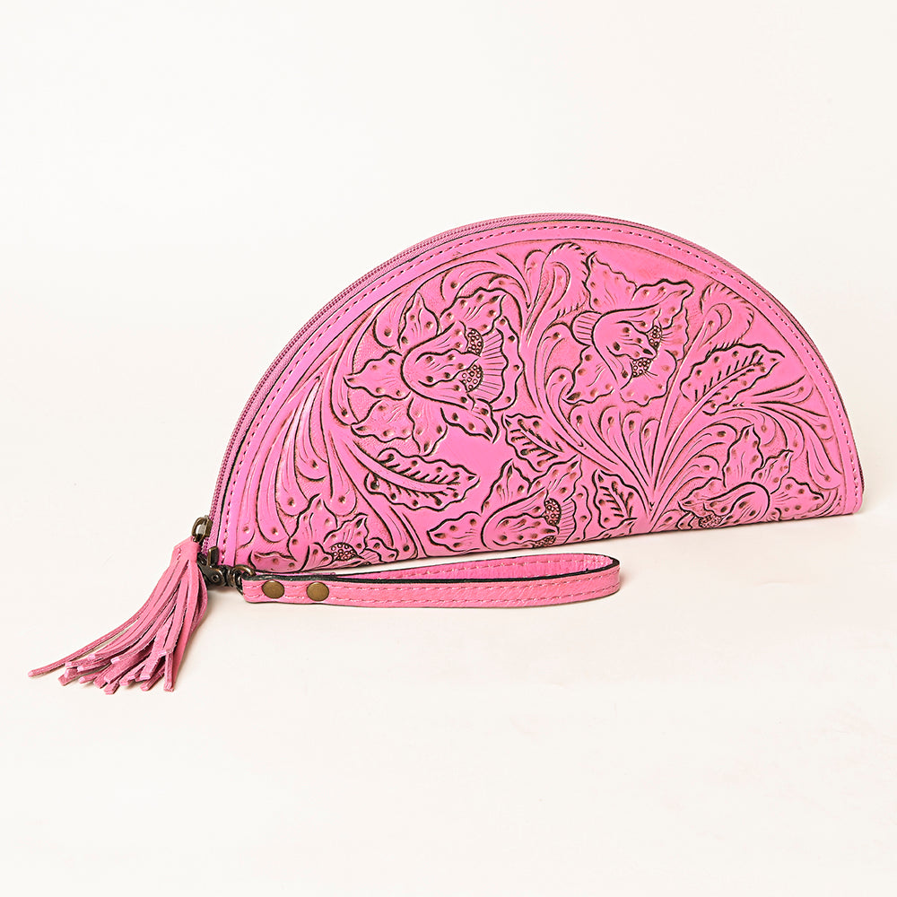 American Darling Hand-Tooled Western Leather Taco Bag - Genuine Floral Carved Designer Wristlet