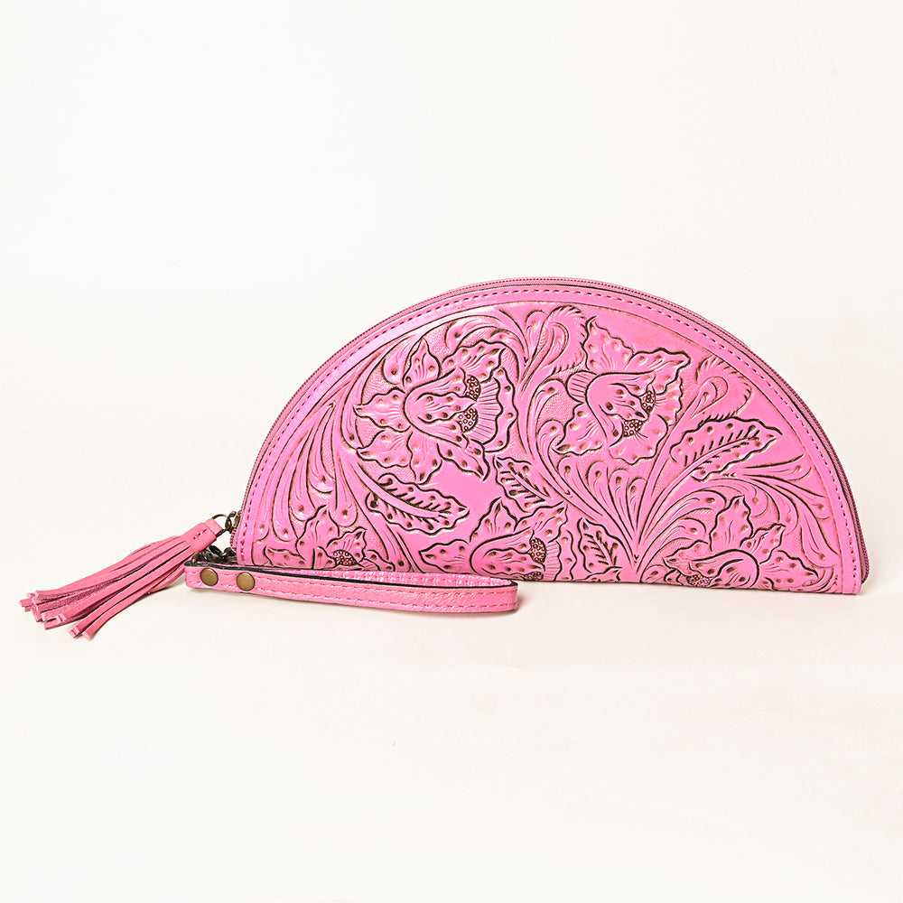 American Darling Hand-Tooled Western Leather Taco Bag - Genuine Floral Carved Designer Wristlet