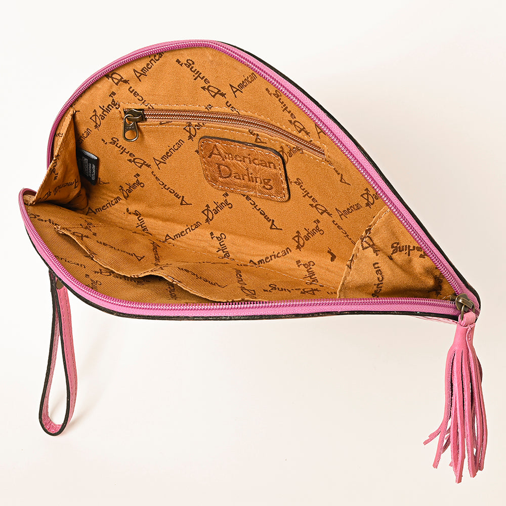 American Darling Hand-Tooled Western Leather Taco Bag - Genuine Floral Carved Designer Wristlet