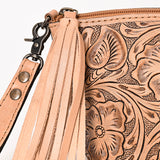 ADBG1234 Hand-Tooled Leather Wristlet Clutch - Floral Design with Tassel