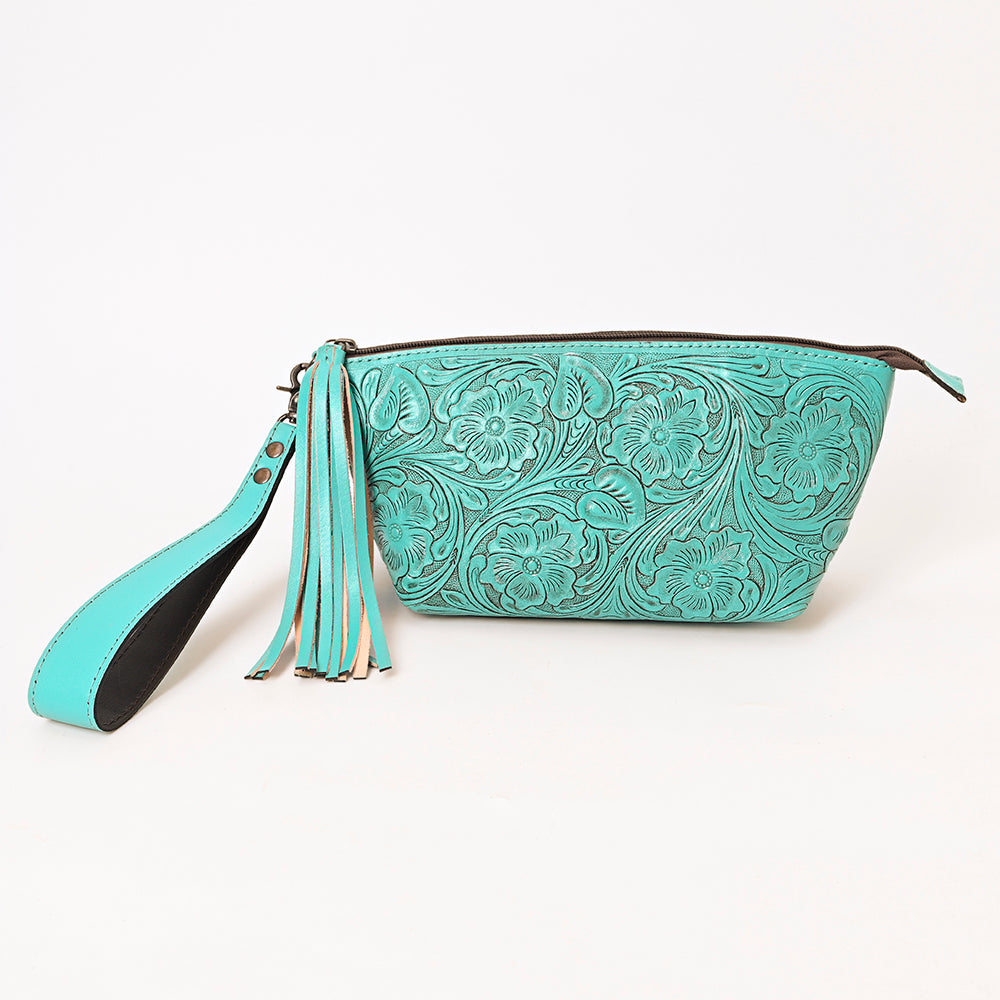 American Darling Hand-Tooled Western Leather Wristlet Bag - Genuine Floral Carved Womens Clutch