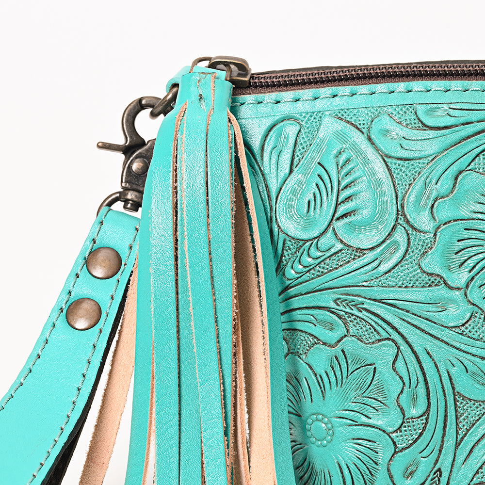 American Darling Hand-Tooled Western Leather Wristlet Bag - Genuine Floral Carved Womens Clutch