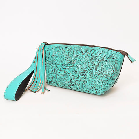 American Darling Hand-Tooled Western Leather Wristlet Bag - Genuine Floral Carved Women Clutch