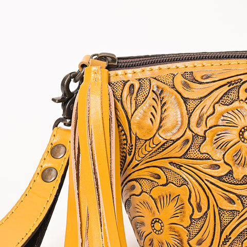 American Darling Hand-Tooled Western Leather Wristlet Bag - Genuine Floral Carved Women Clutch