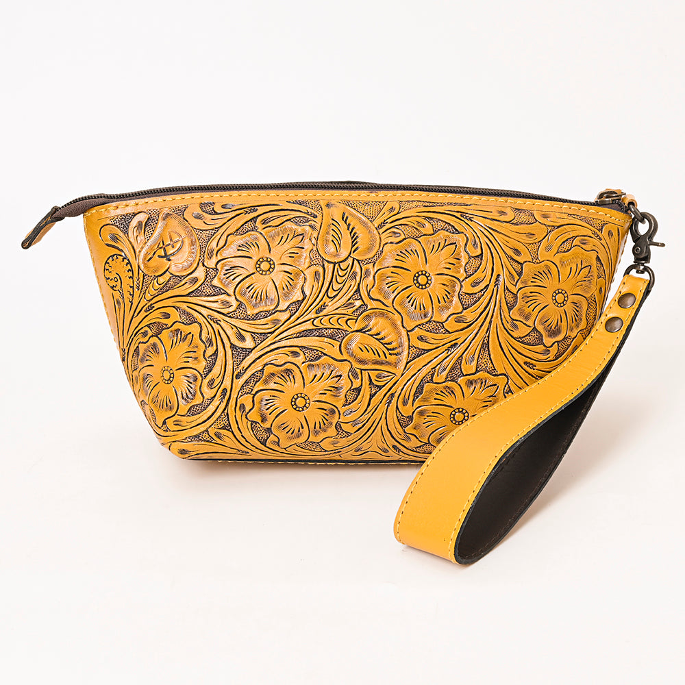 American Darling Hand-Tooled Western Leather Wristlet Bag - Genuine Floral Carved Womens Clutch