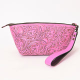 ADBG1234 Hand-Tooled Leather Wristlet Clutch - Floral Design with Tassel