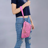 ADBG1234 Hand-Tooled Leather Wristlet Clutch - Floral Design with Tassel