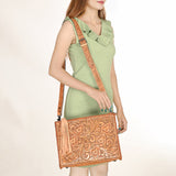ADBG1235 Hand-Tooled Leather Crossbody Bag - Western Floral Design with Fringe