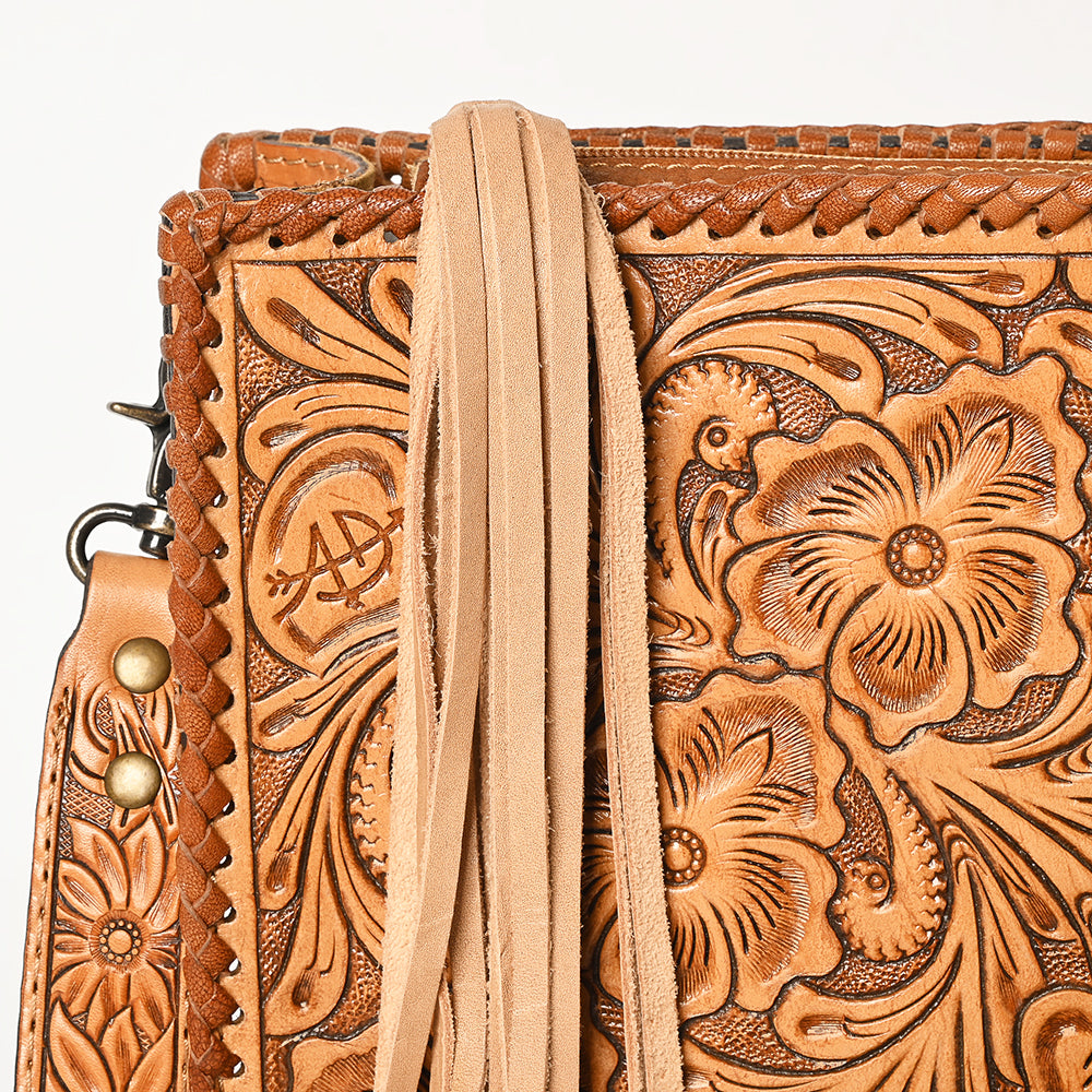 American Darling Hand-Tooled Western Leather Crossbody Bag - Genuine Floral Carved Artisan Purse