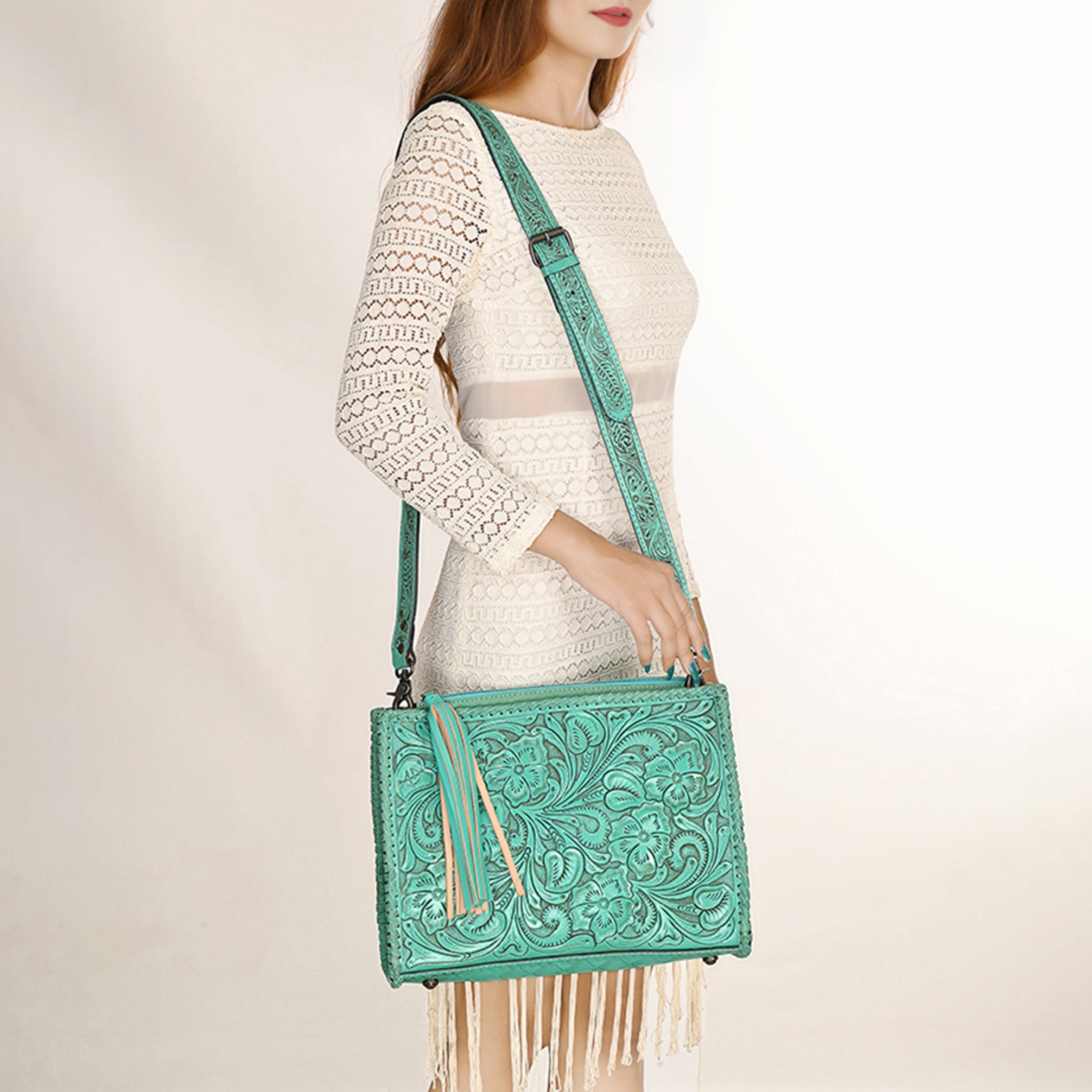 American Darling Hand-Tooled Western Leather Crossbody Bag - Genuine Floral Carved Artisan Purse