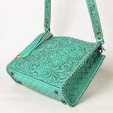 ADBG1235 Hand-Tooled Leather Crossbody Bag - Western Floral Design with Fringe