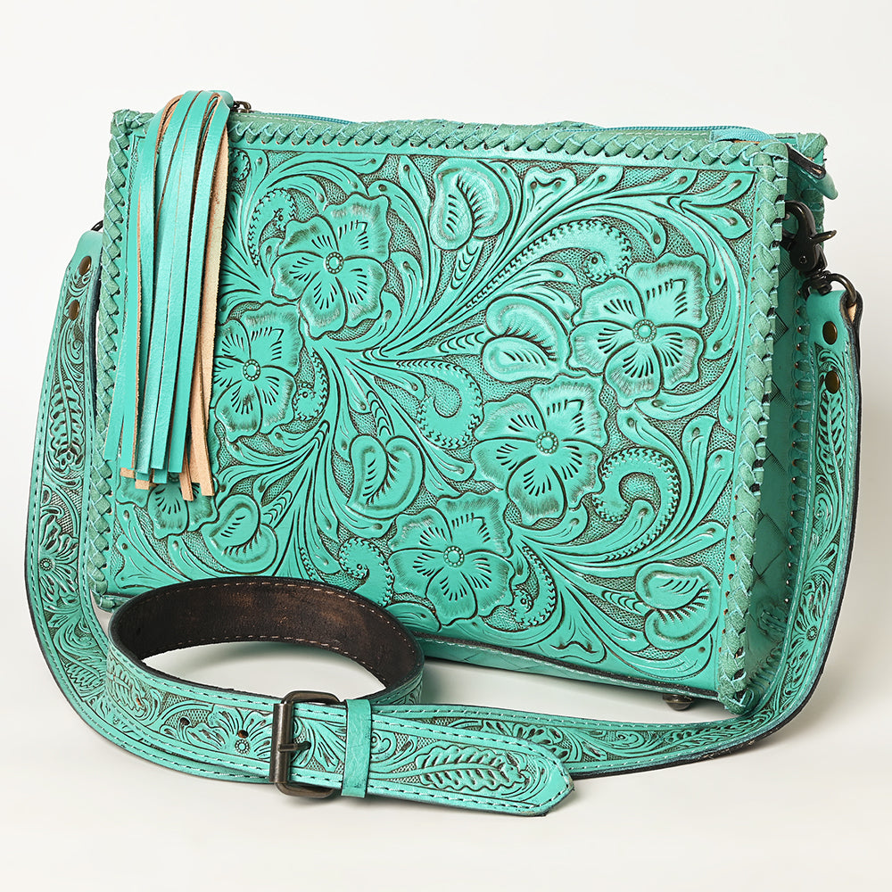 American Darling Hand-Tooled Western Leather Crossbody Bag - Genuine Floral Carved Artisan Purse