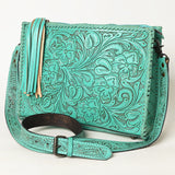 ADBG1235 Hand-Tooled Leather Crossbody Bag - Western Floral Design with Fringe
