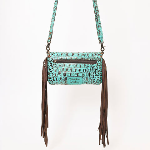 ADBG1241 American Darling Western Crossbody Handbag with Fringe - Crocodile Embossed Genuine Leather Purse