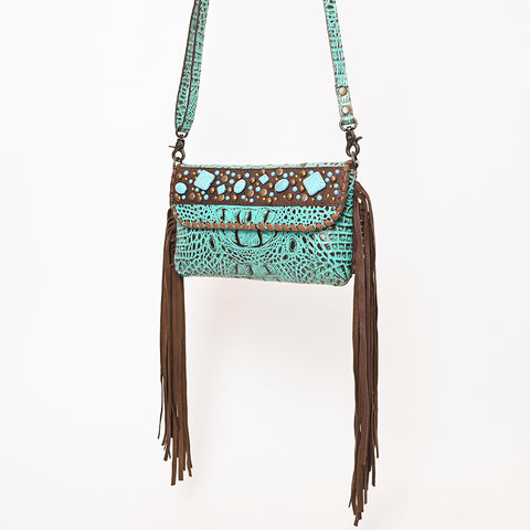 American Darling Western Crossbody Handbag with Fringe - Crocodile Embossed Genuine Leather Purse