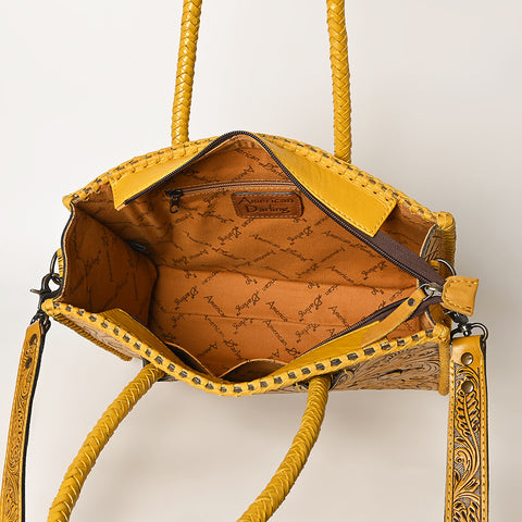 American Darling Hand Tooled Leather Tote Bag -Western Floral Carved Purse