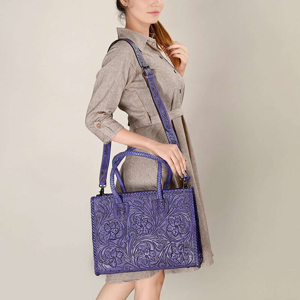 ADBG1131 Hand-Tooled Leather Tote-Western Floral Cowgirl Shoulder Bag