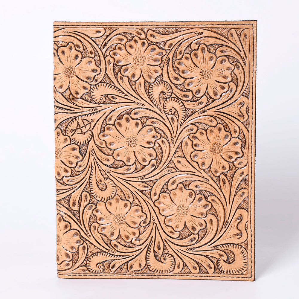 ADBG1243 Hand-Tooled Natural Leather Notebook Cover - Western Floral Design